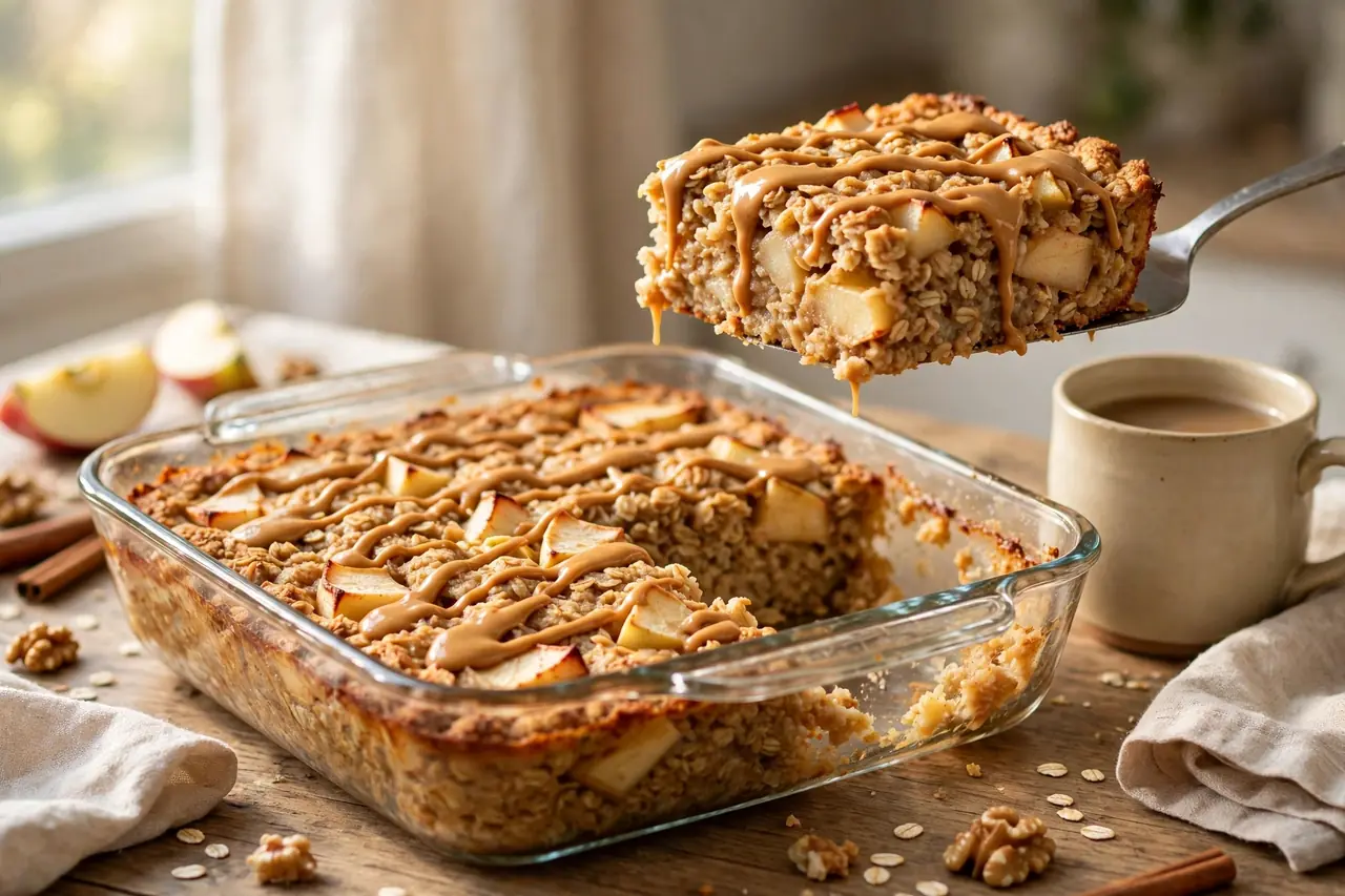 Cheap Baked Oatmeal with Apple and Peanut Butter